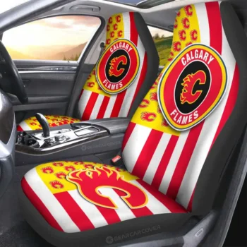 Calgary Flames Car Seat Covers Custom US Flag Style Gear Car Cover 2