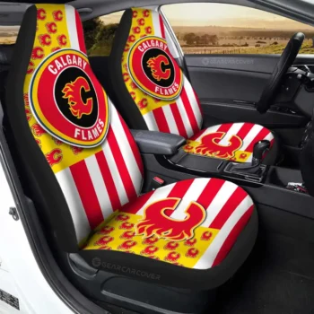 Calgary Flames Car Seat Covers Custom US Flag Style Gear Car Cover TN1510221036 CSC 2022