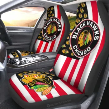Chicago Blackhawks Car Seat Covers Custom US Flag Style Gear Car Cover 2