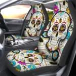 Chicago Blackhawks Car Seat Cover - Custom Sugar Skull Black and Gold